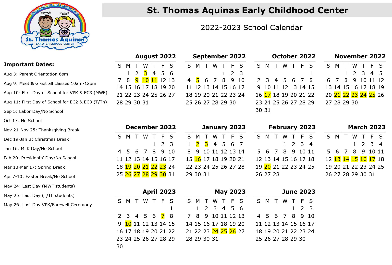 Calendar – Sta Early Childhood Center